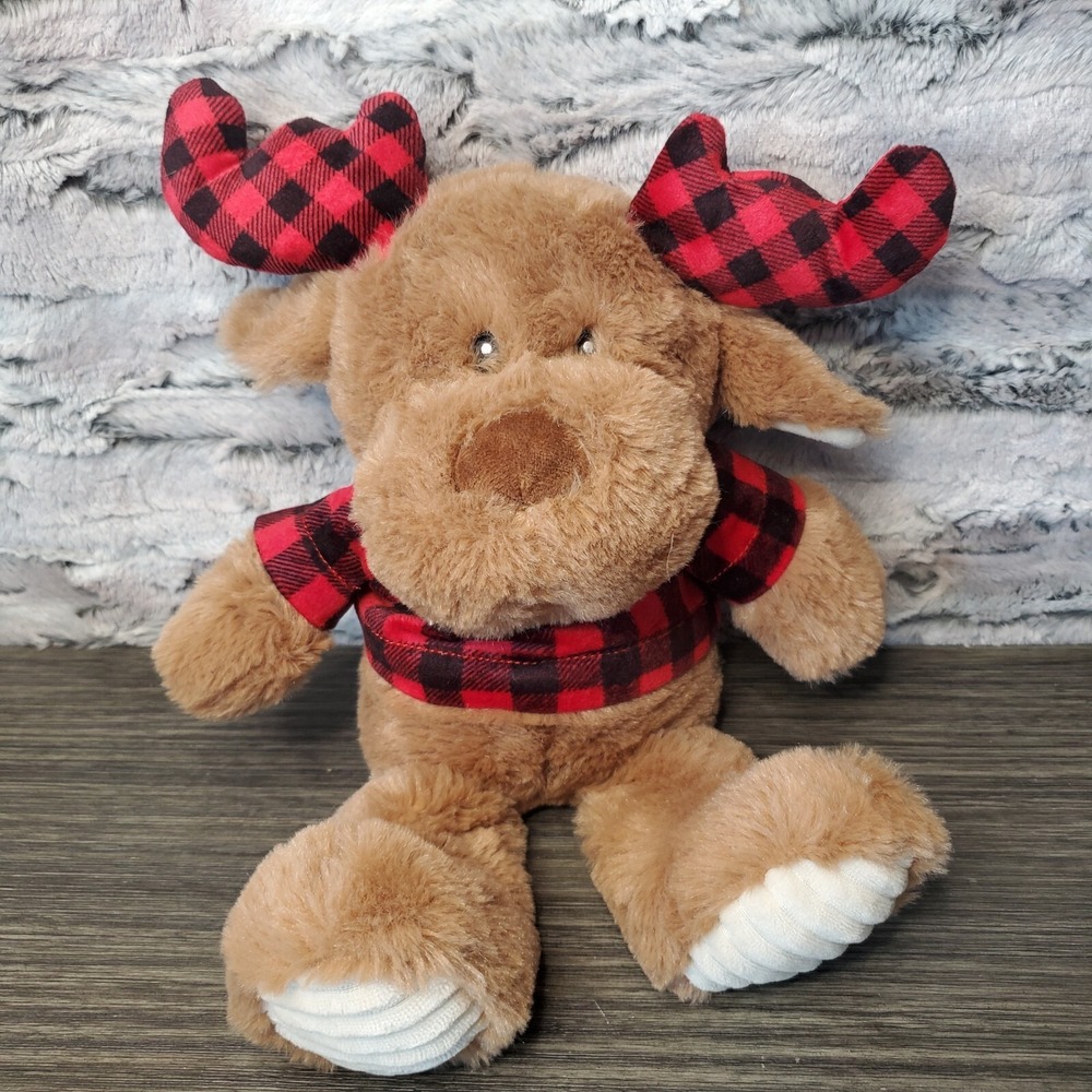 Spark Create Imagine Rattle Moose Plush Buffalo Plaid Antlers CRINKLE